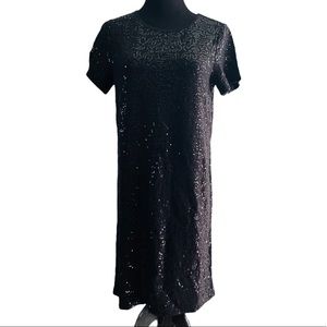 Scoop Sequin T-Shirt Dress, Black